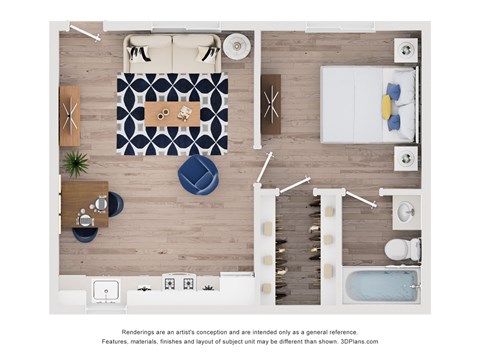 Floor plan for 1 bed, 1 bath, 400 sqft